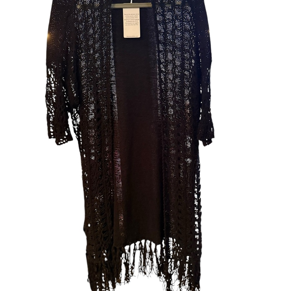 Black Crochet Fringe Cardigan